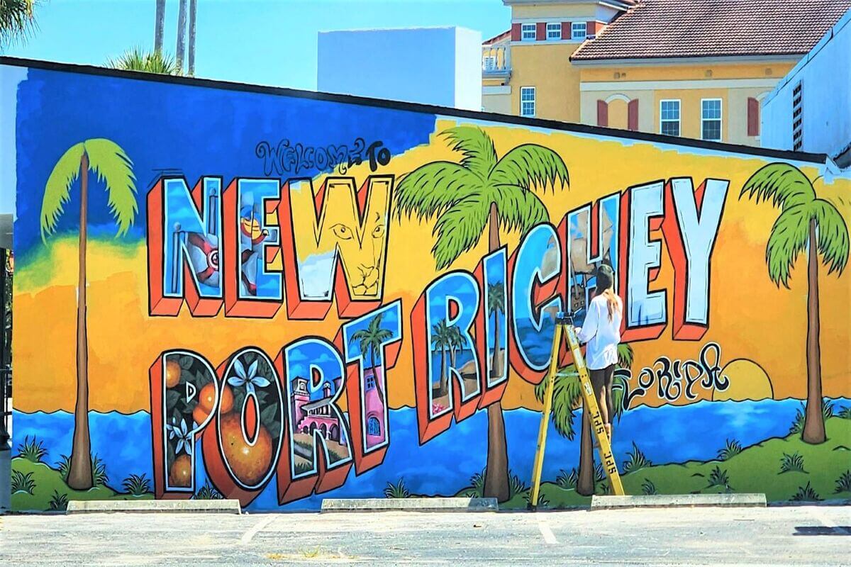 Mural that reads "Welcome to New Port Richey."