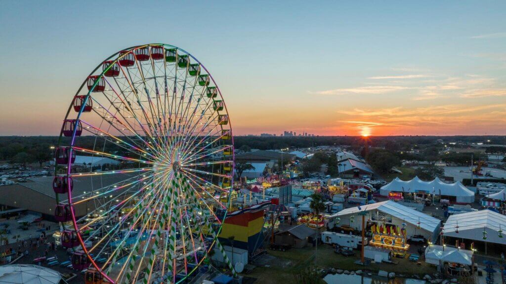 Florida state fair at sunset. 