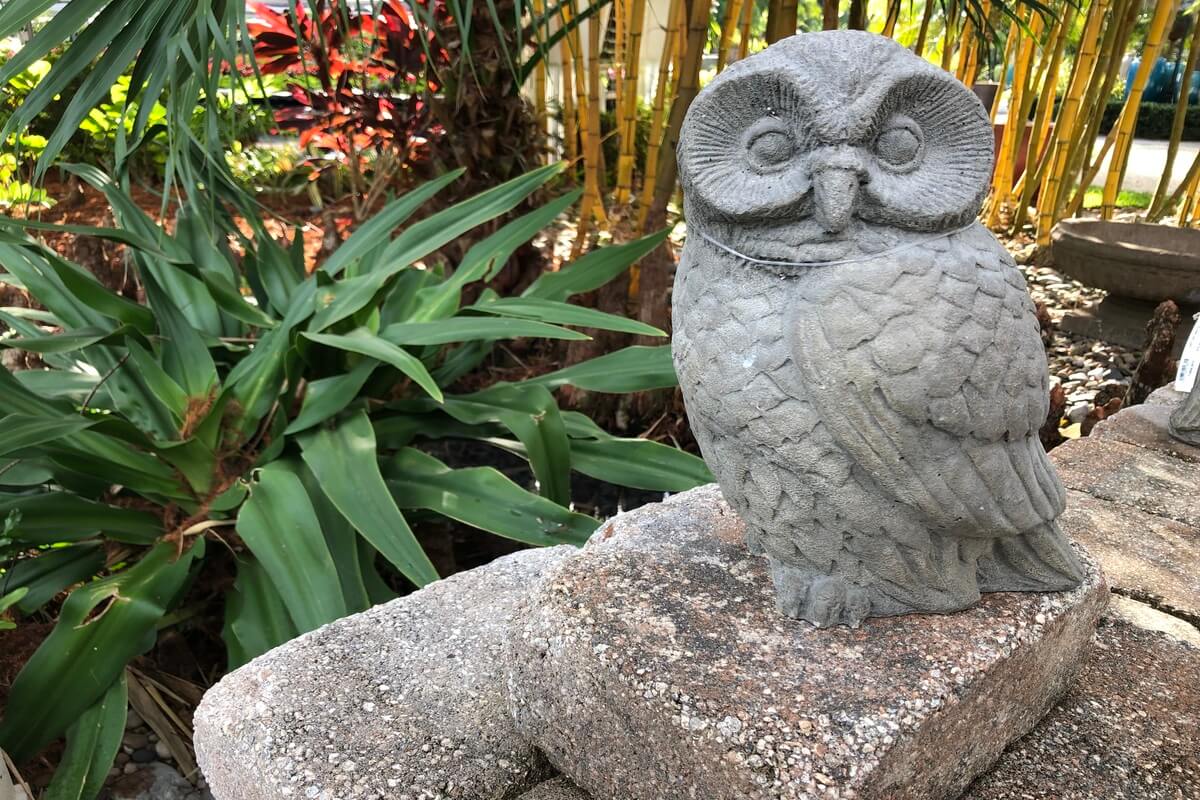 Garden statue of an owl. 