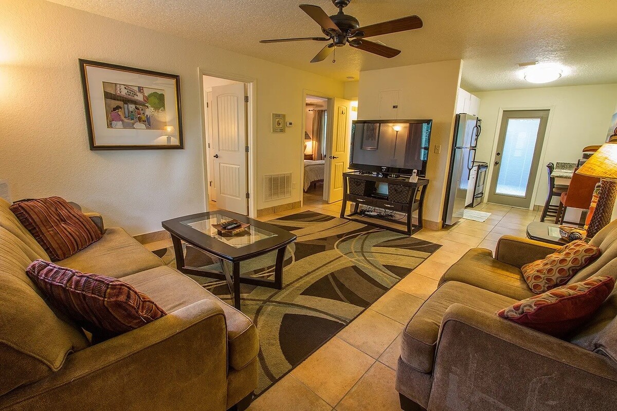 Inside of a suite at Seashell Suites Resort. 