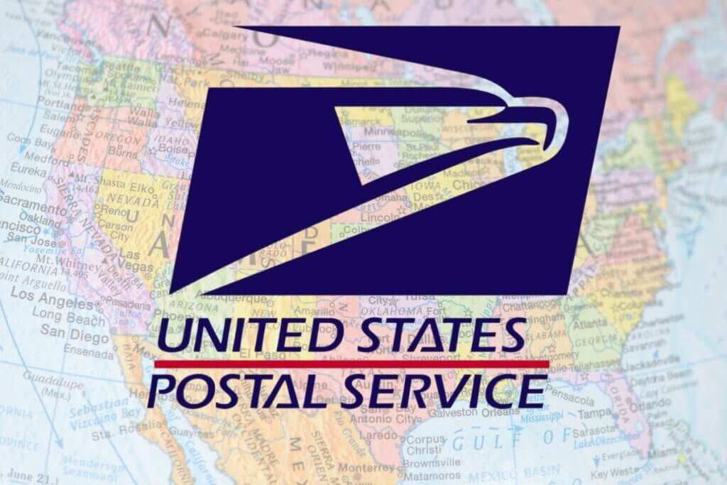 United States Postal Service logo with map in background
