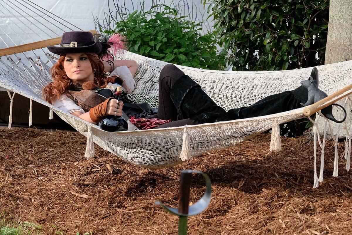 Female pirate in a hammock