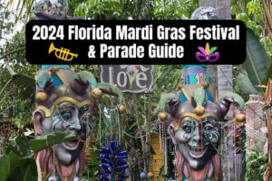 Mardi Gras masks in Florida yard