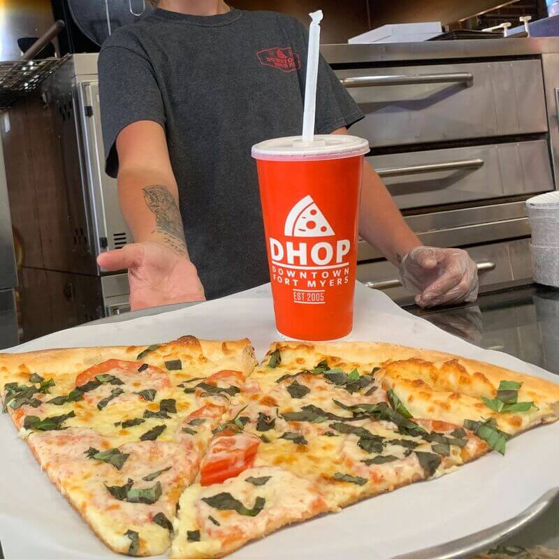 pizza slices and drink