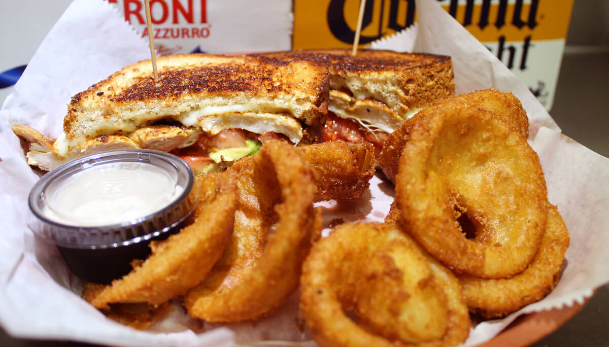 sandwich and onion rings
