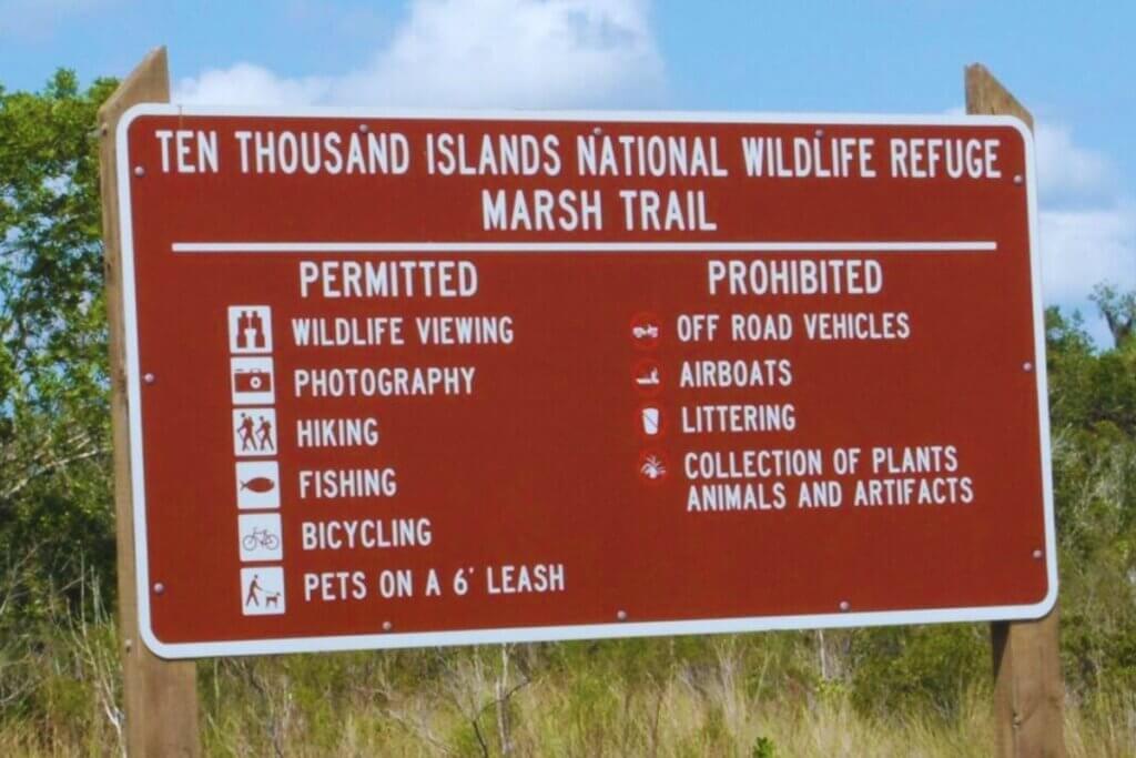 Ten Thousand Islands National Wildlife Refuge Marsh Trail sign