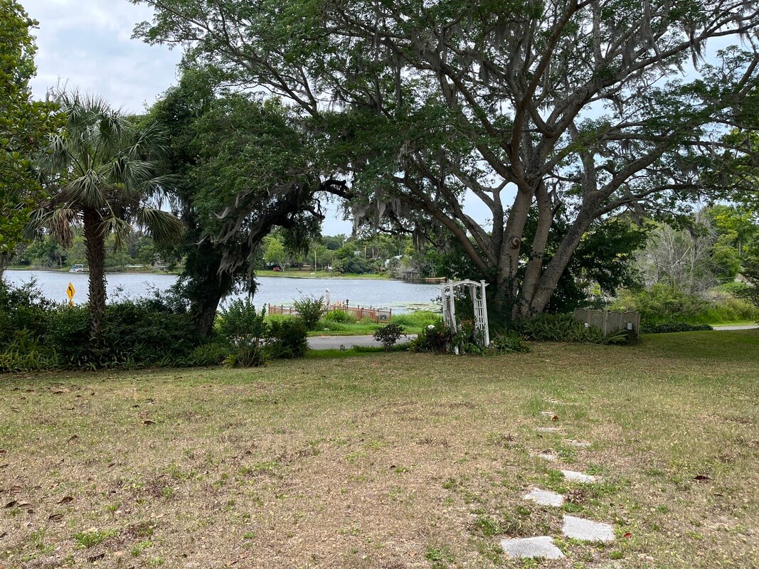 cabin on lake, view on property